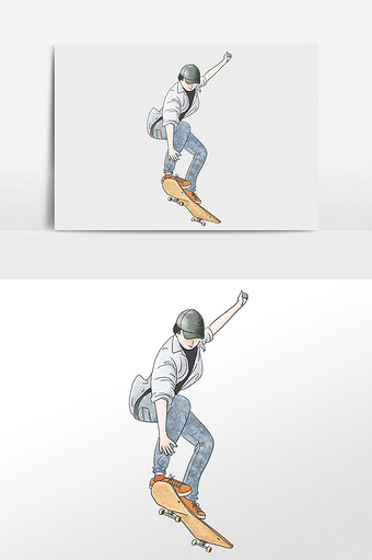 滑滑板的人卡通漫画插画元素图片