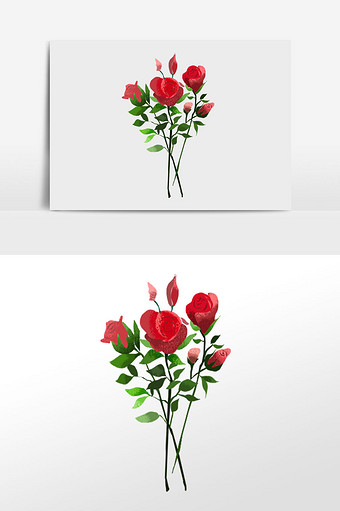 红色漂亮玫瑰花插画元素图片