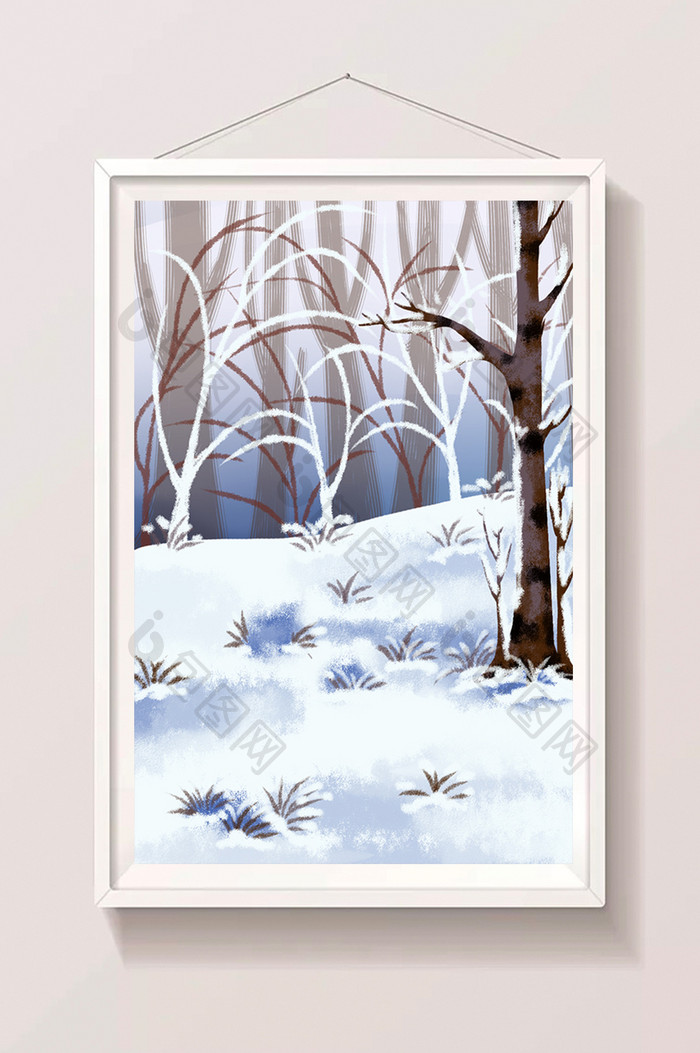 手绘雪后的丛林插画背景