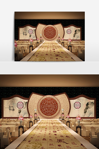 中式酒店设计主题宴会3d模型效果图图片
