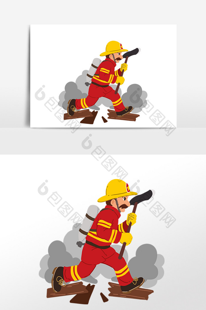 卡通拿着消防斧救火消防员素材
