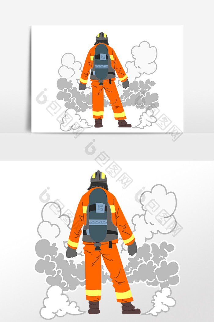 卡通消防员救火背面图