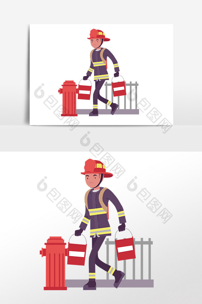 卡通提着水桶的消防员素材