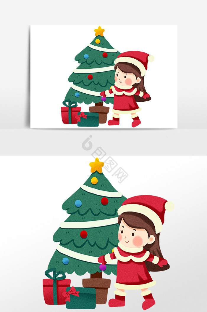 圣诞树小女孩图片