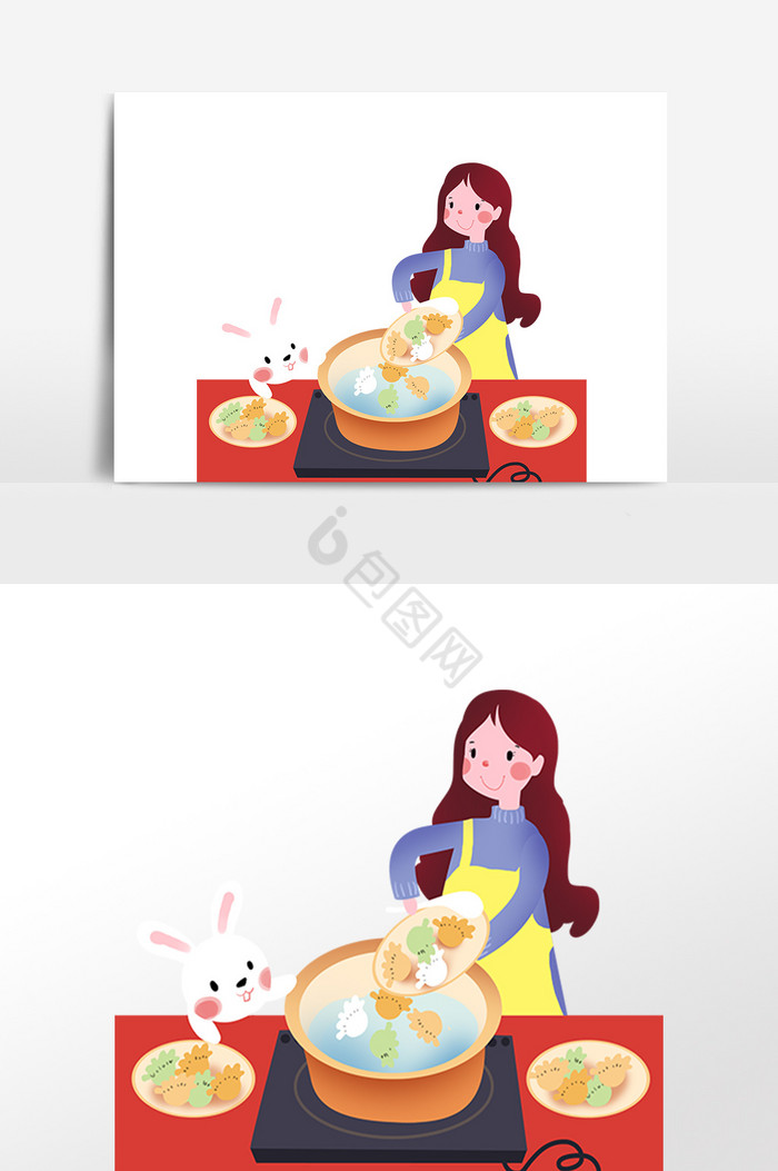 冬至煮饺子人物图片