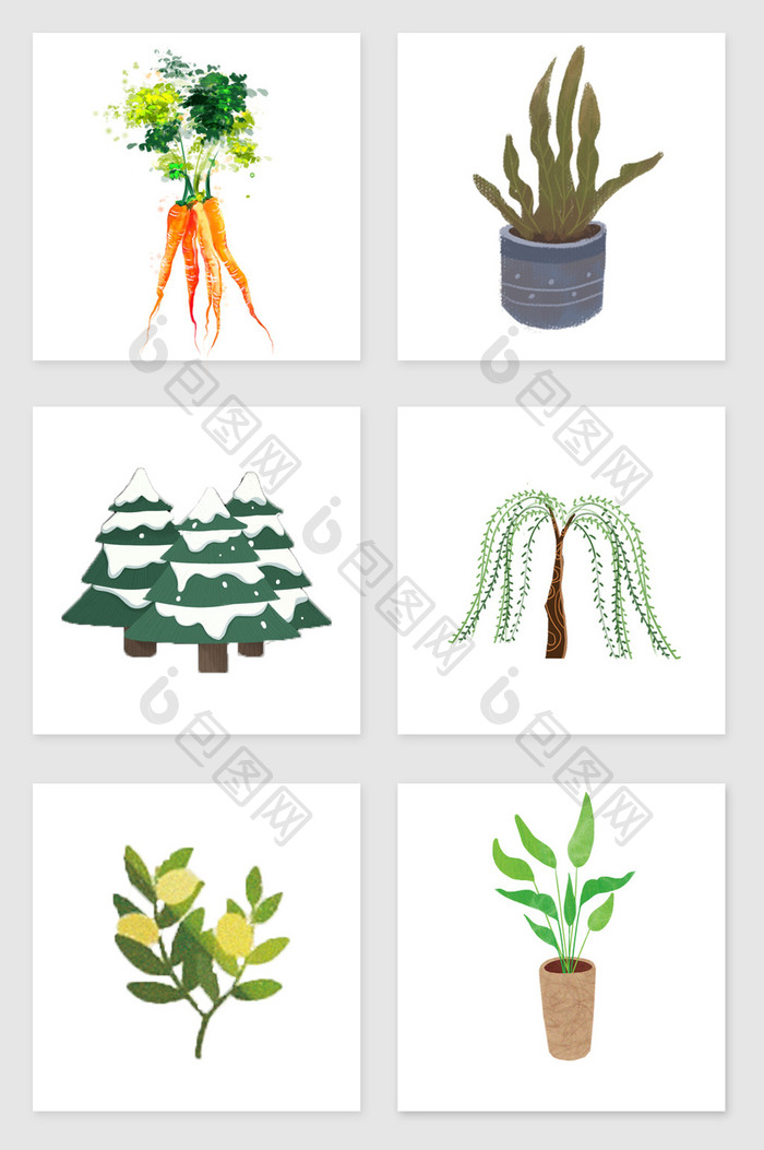 清新植物插画元素