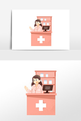卡通护士站护士元素