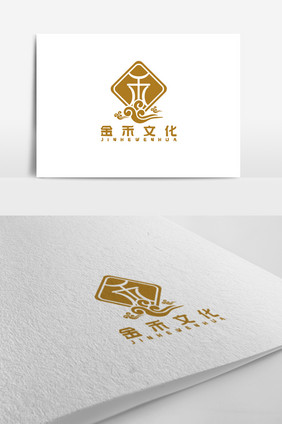 金色复古文化传媒行业logo标志设计