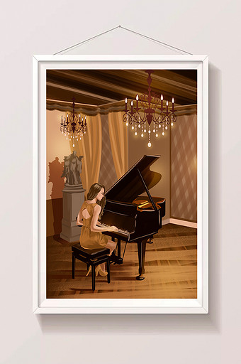 弹钢琴唯美西方音乐家插画图片