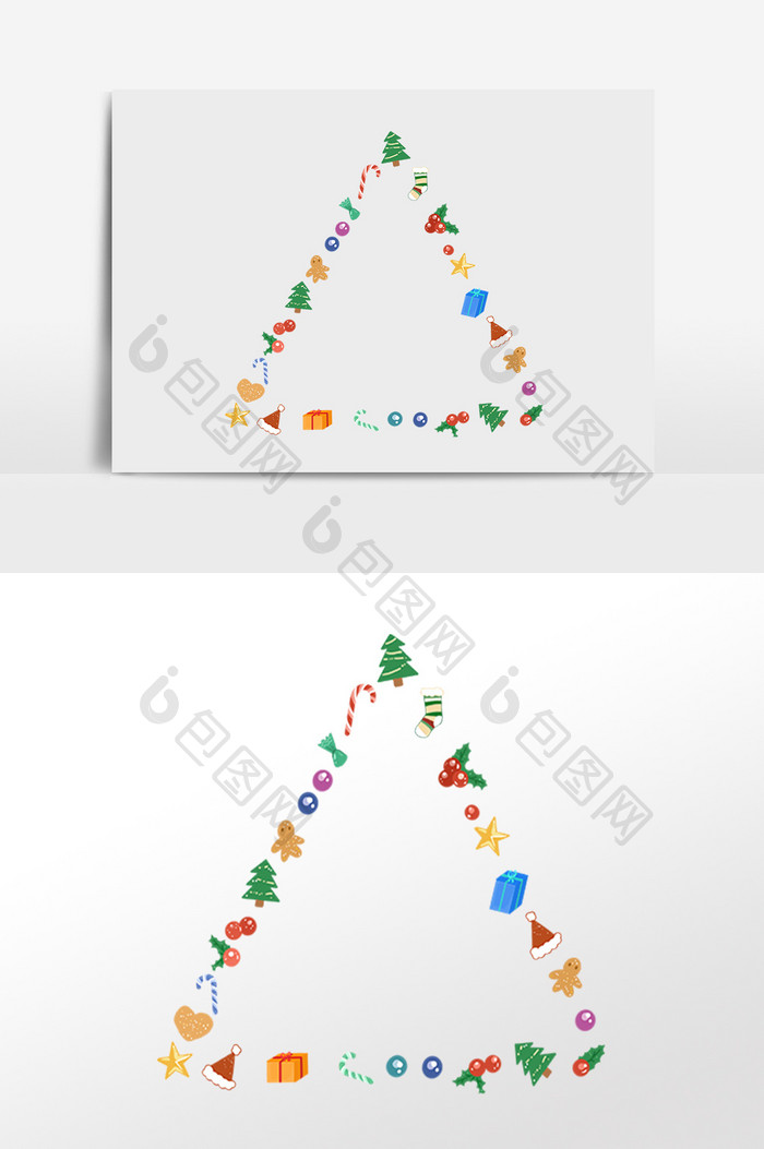手绘圣诞三角形绿色边框元素