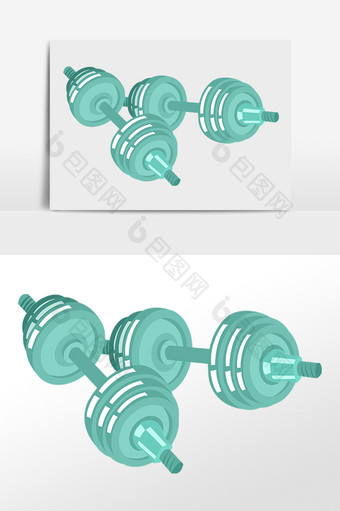 卡通健身器材绿色哑铃元素图片