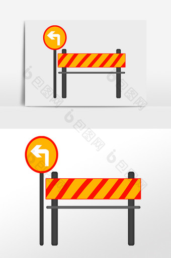卡通交通路障指示牌元素图片