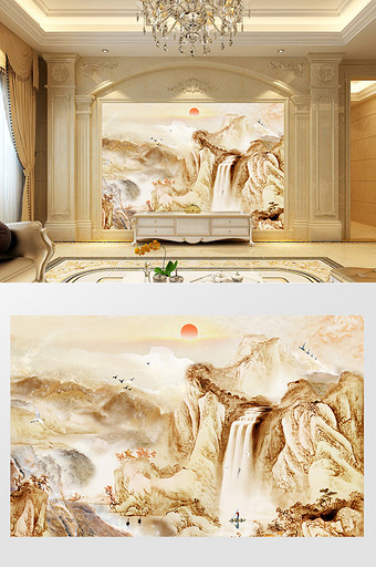 大理石石纹瀑布风景背景墙装饰图片