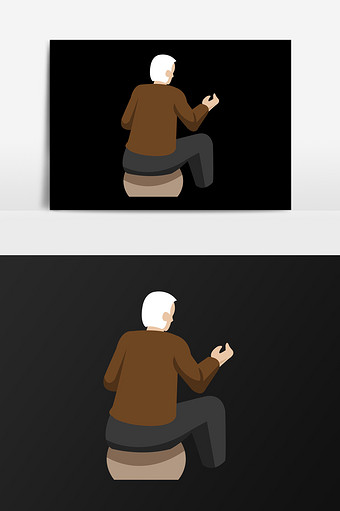手绘坐着交谈的老人插画元素图片