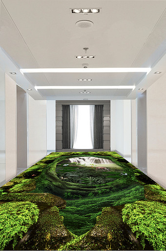 现代简约3D立体绿色森林地板画图片