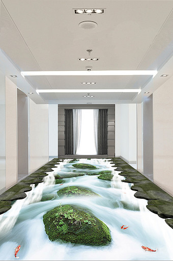 现代简约3D立体瀑布河流风景地板画图片