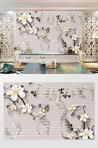 浮雕珠宝立体花卉背景墙图片