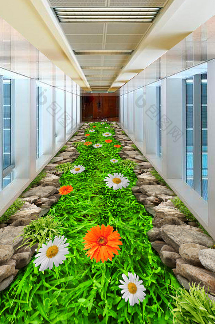 3d草坪小花朵地板