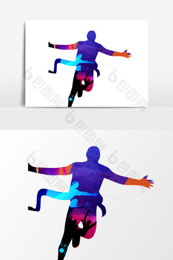 跑步人物剪影元素图片