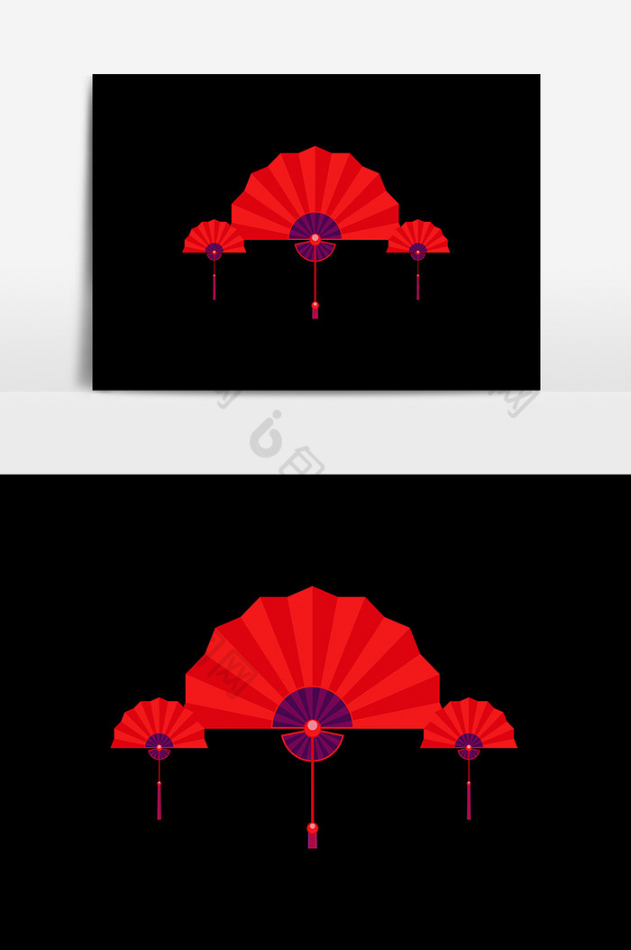 中国风红色扇子设计元素