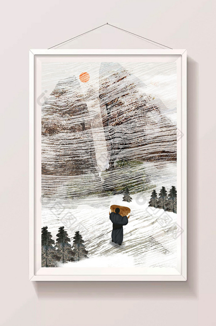 冬季雪山景色肌理插画图片图片