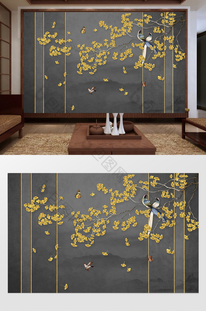 新中式手绘花鸟桃花梅花海棠花壁画墙 图片下载 包图网