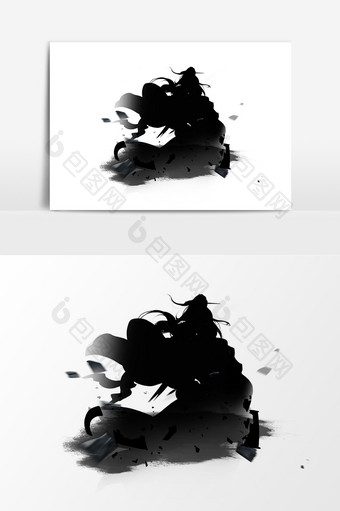 水墨仙侠黑白元素图片
