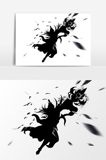 武侠黑白剪影元素图片下载