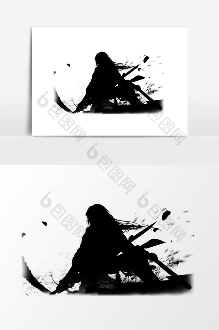 武侠黑白剪影元素图片