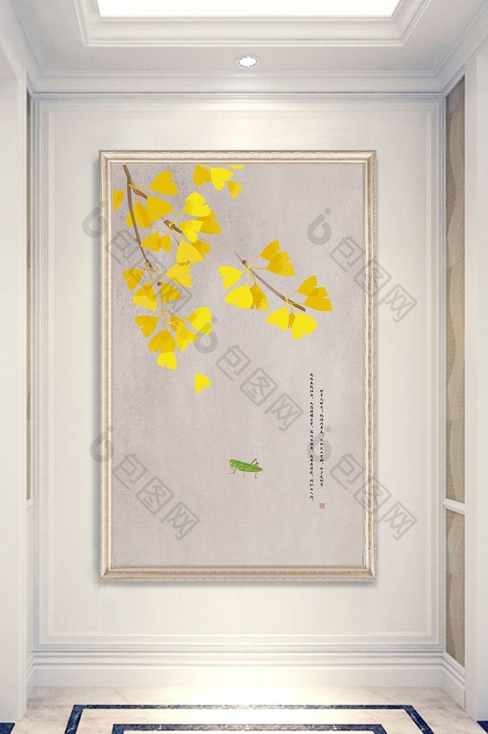 中式花鸟工笔彩色玉兰花客厅玄关晶瓷画
