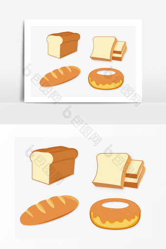 面包甜甜圈早餐矢量手绘卡通扁平素材图片