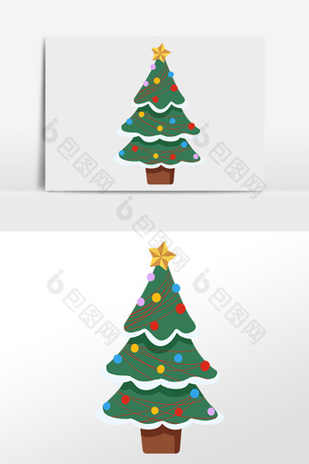 卡通圣诞树彩色灯饰元素图片
