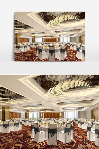 新中式酒店设计宴席3d模型效果图图片