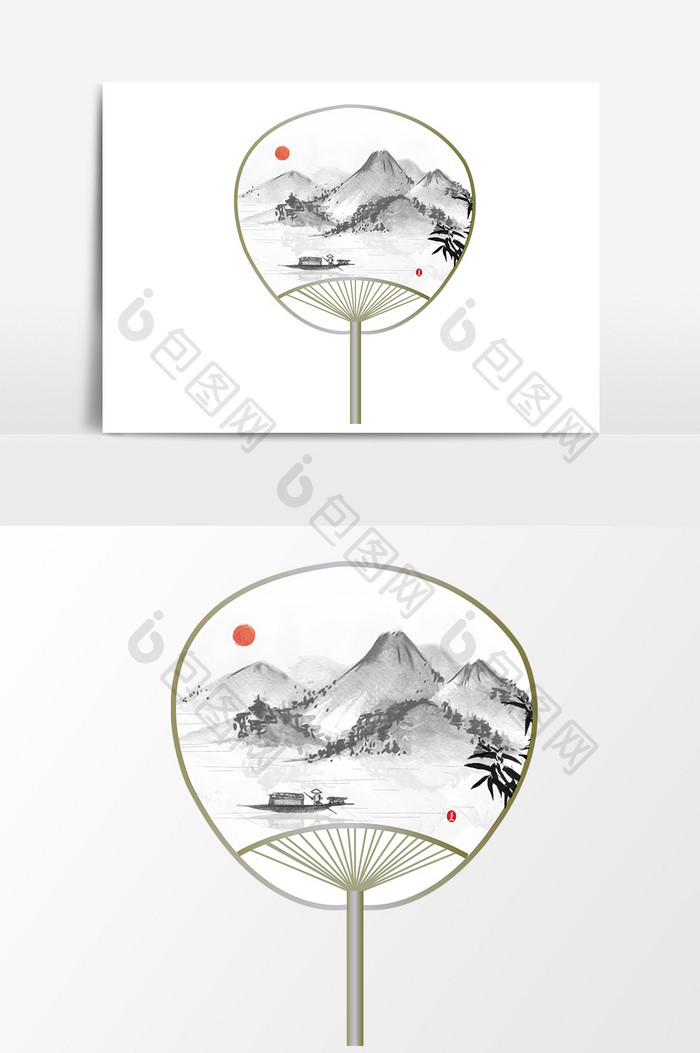 中国风山水画扇子设计元素