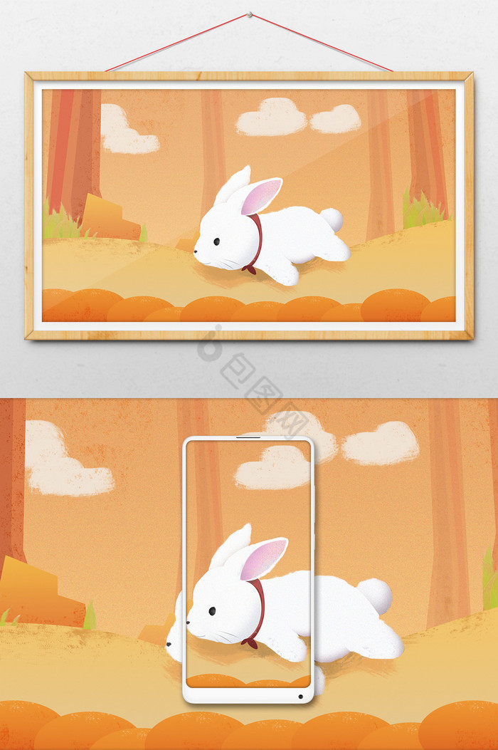 秋日兔子肌理插画图片