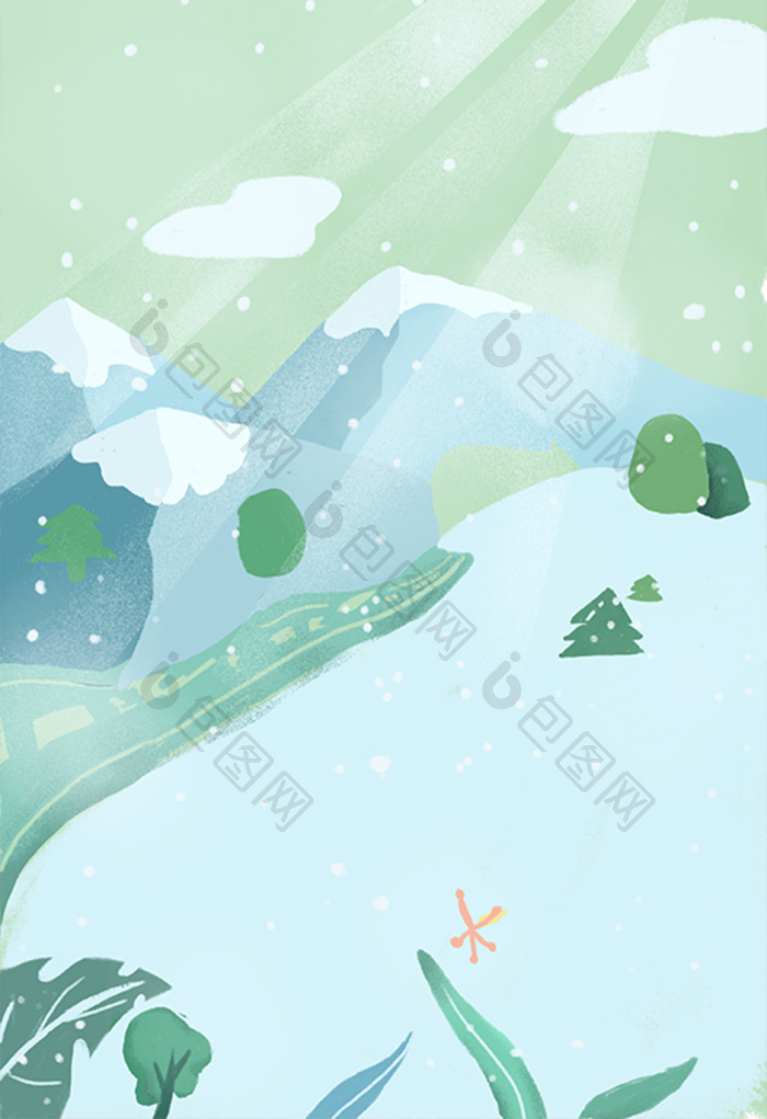 雪山景色插画图片素材免费下载,本次作品主题是插画,使用场景是背景