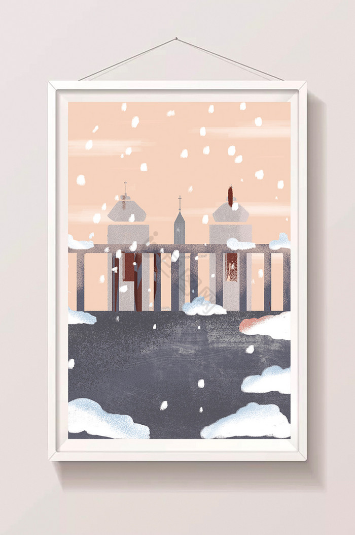 雪中的阳台插画图片