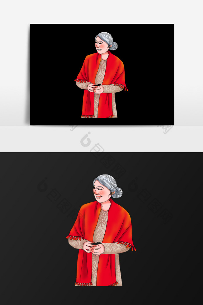 手绘穿红衣的女人插画元素