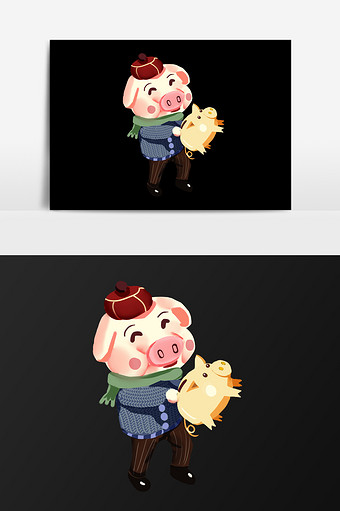 手绘储蓄罐和小猪插画元素图片