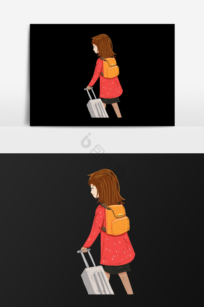 拉行李的女人插画图片