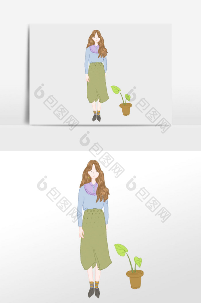 美少女花卉植物插画图片图片