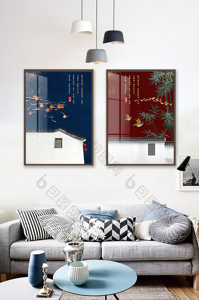 新中式轻奢侈晶瓷花鸟装饰画