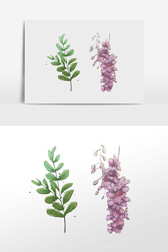 粉色绿色花卉植物插画图片