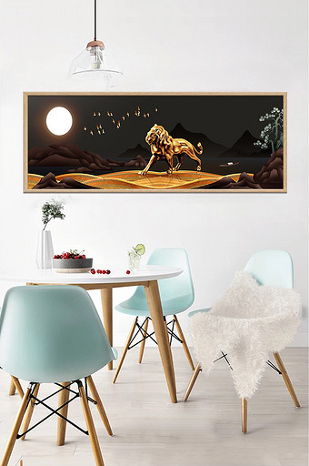 抽象古典奢华金狮山峦客厅装饰画图片