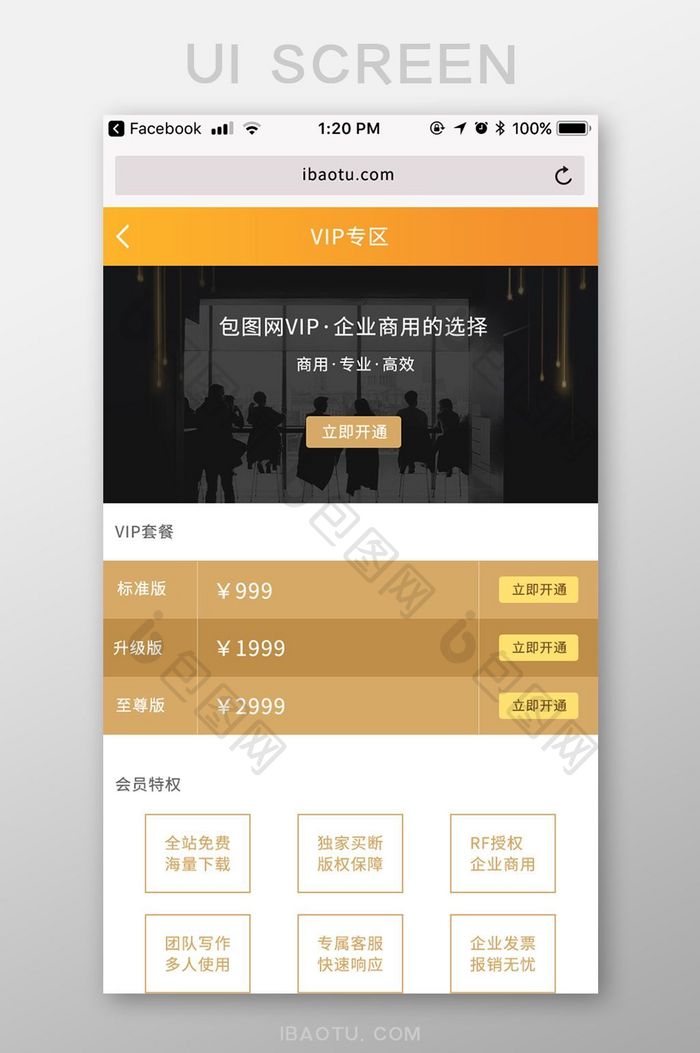 金色包图M站我的VIP专题企业UI界面