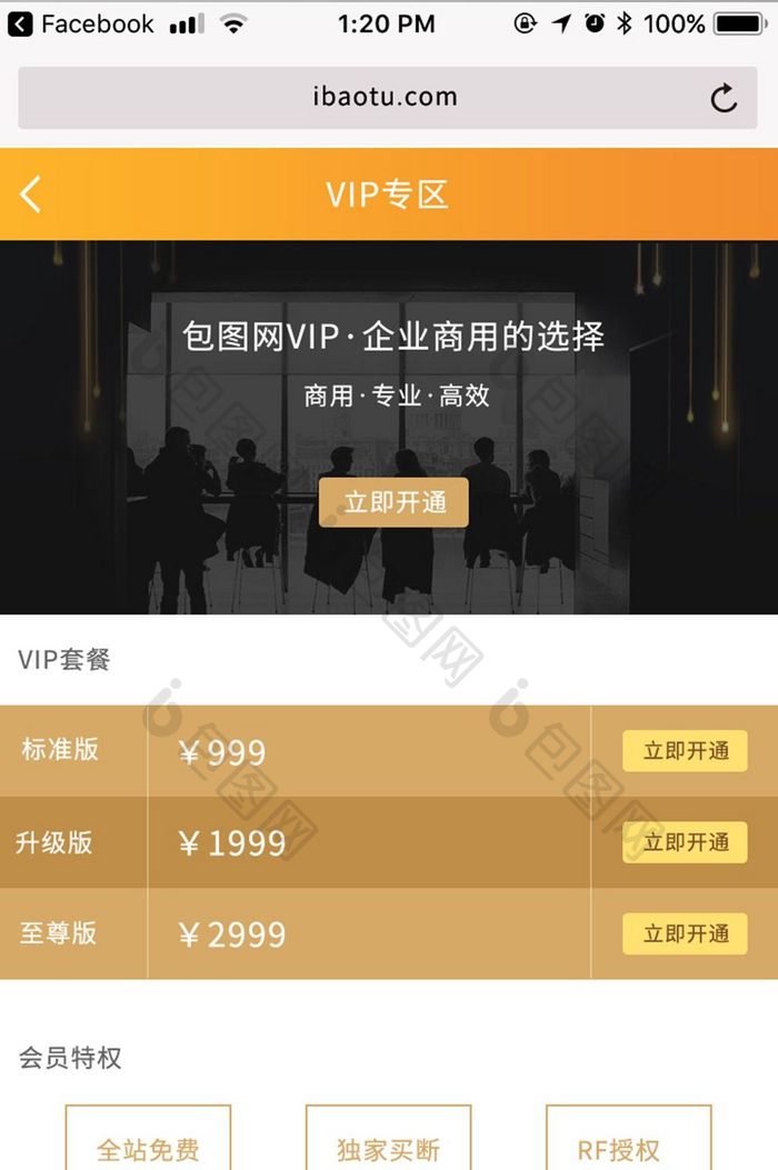 金色包图M站我的VIP专题企业UI界面