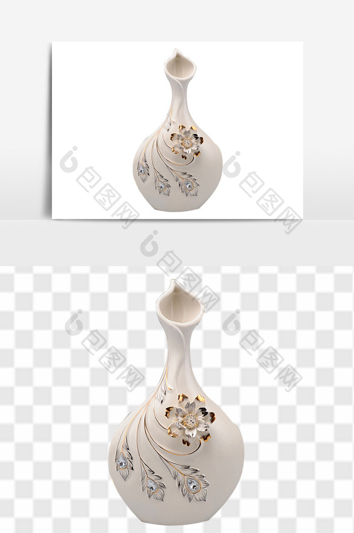 白色孔雀装饰花瓶元素