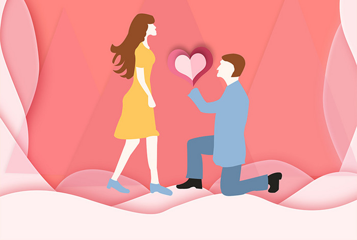 粉色剪纸简洁的情人节海报