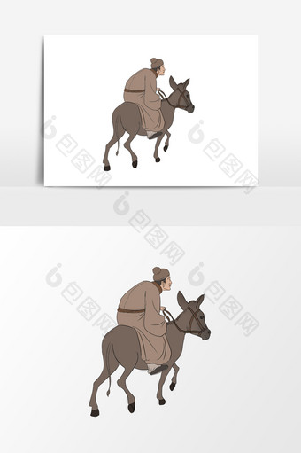 中国古代骑驴老者形象元素图片