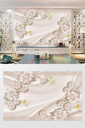 立体珠宝玫瑰家和富贵背景墙图片